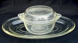 Large serving plate and casserole in clear glass